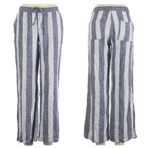 OLD NAVY Linen Blend Wide Leg Striped Pants Beachy Pull-On Blue/White Sz XL